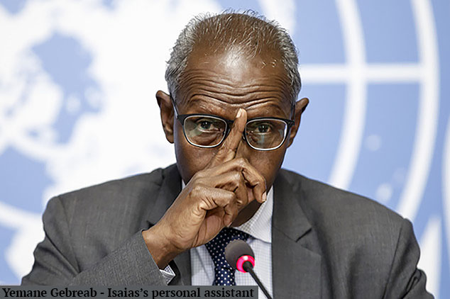 Presidential adviser Yemane Gebreab of Eritrea presents his response to the conclusions by the Commission of Inquiry on Human Rights in Eritrea, during a press conference, at the European headquarters of the United Nations in Geneva, Switzerland, Wednesday, June 8, 2016. Gebreab accused the panel of being "entirely one-sided." (Salvatore Di Nolfi/Keystone via AP)